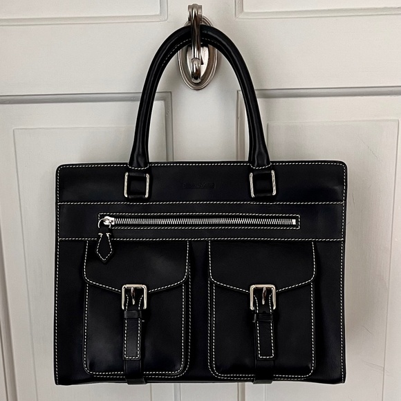 Vintage Dooney & Bourke Alto Black Leather Medium Pocket Tote - Picture 3 of 8